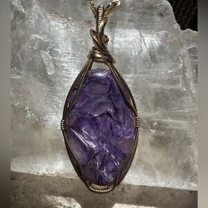 Tarnish Resistant Gold Grounding Copper Charoite Necklace Pendant